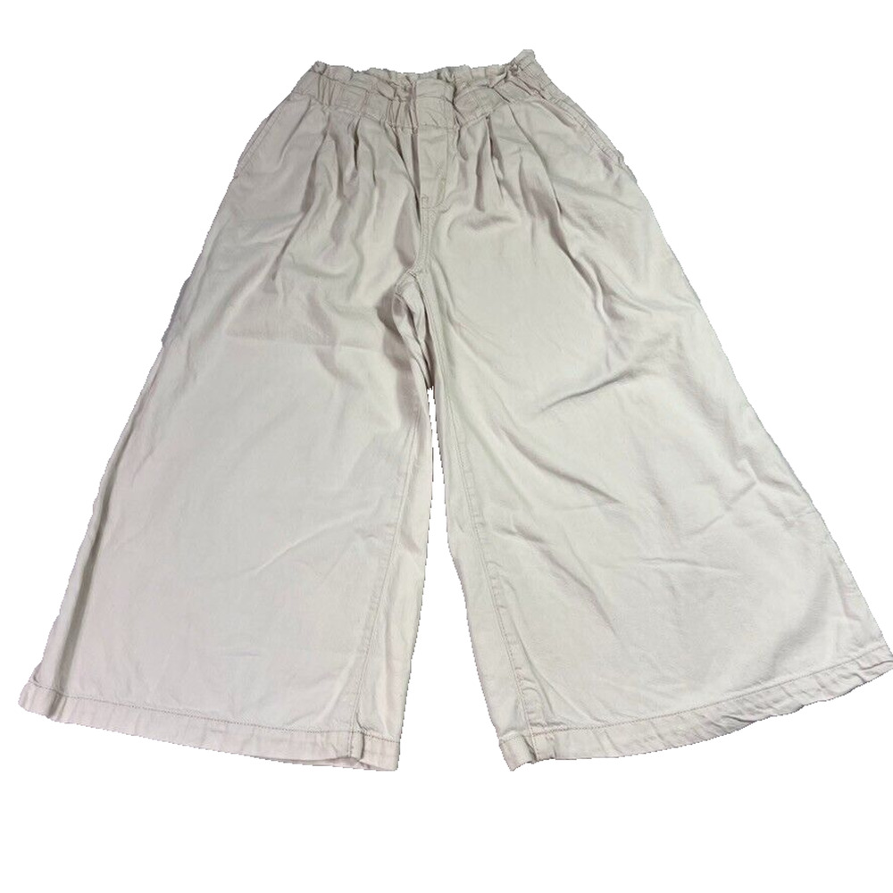 Anthropologie Pilcro Jeans Womens XS Cream Wide Leg High-Rise Cropped Paper Bag